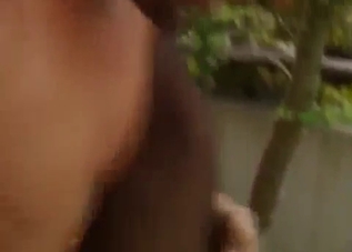 Brunette with stockings raped on the balcony