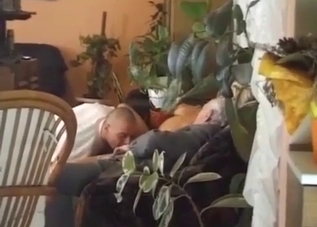 Tanned blonde fucks her dad and brother