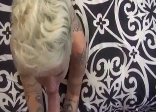 Tatted-up blonde blows hard in POV